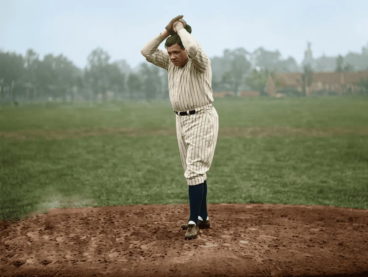 Babe Ruth Pitching - Colorized By Google's Gemini