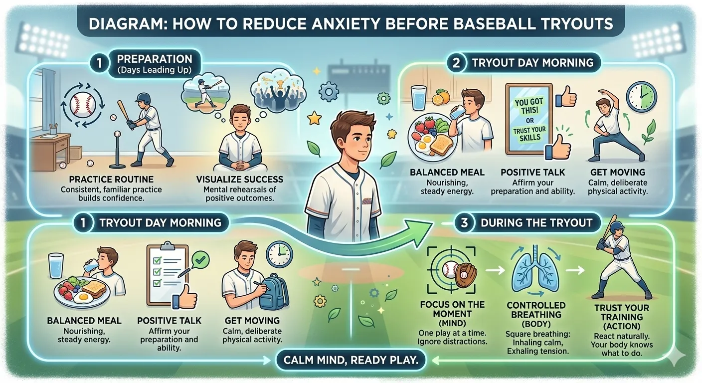 Diagram showing How to Reduce Anxiety Before Baseball Tryouts: Tips from Sports Psychology