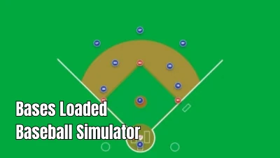 Baseball field simulator graphic showing bases loaded, with red markers on first, second, and third base and defensive players positioned around the field.